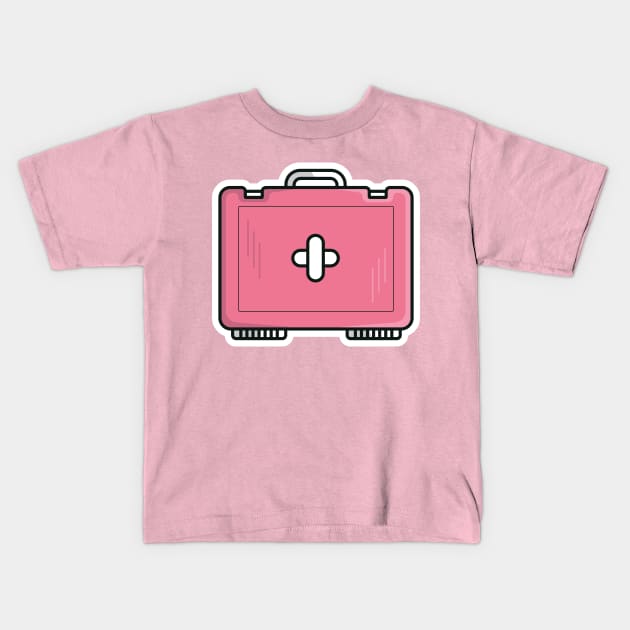 Medical First Aid Kit Sticker vector illustration. Health and medical diagnostics icon concept. Medical equipment, First aid storage, doctor's case sticker design logo with shadow. Kids T-Shirt by AlviStudio